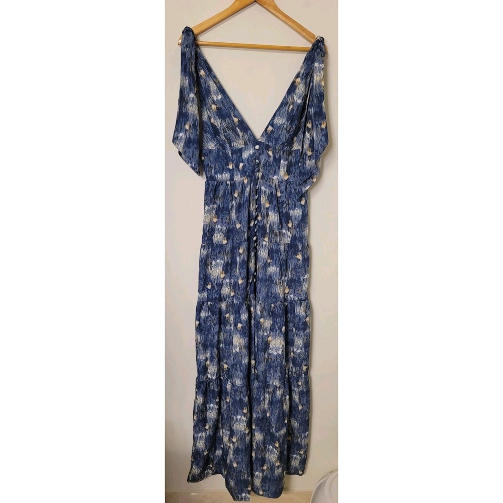 Luxxel Tiered Ruffle Maxi Dress L‎ Cottagecore Whimsical Lovecore Vangough Blue